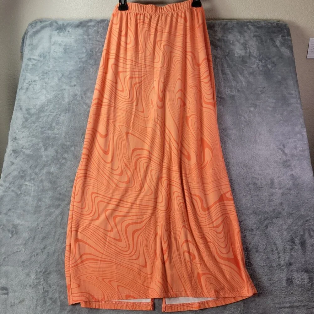 SO Juniors XL High‎ Rise Maxi Skirt Orange Abstract Print Y2K Retro Summer Vibe